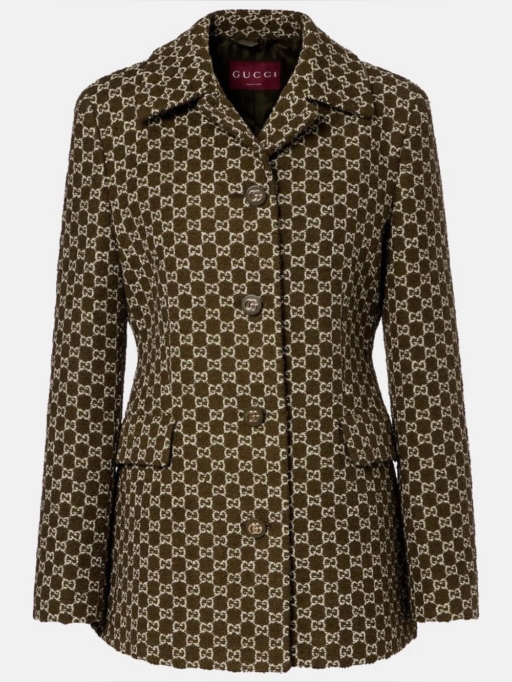 Gucci Olive Green GG Jacquard Wool Blazer Jacket